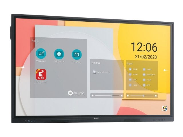 Sharp PN-LC752 Digital signage flat panel 190.5 cm (75") LCD Wi-Fi 450 cd/m² 4K Ultra HD Black Touchscreen Built-in processor Android 11 16/7