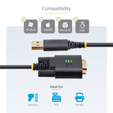 StarTech.com 10ft (3m) USB to Serial Adapter Cable, COM Retention, Interchangeable Screws/Nuts, USB-A to DB9 RS232, FTDI IC, ESD Protection, Windows/macOS/Linux