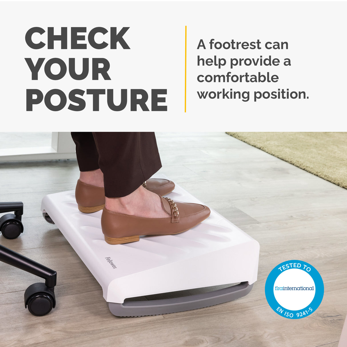 Fellowes Foot Rest Under Desk - Breyta Foot Support Ergonomic Foot Rest with Textured Surface - Foot Rest Stool for Office & Home - White