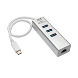 Tripp Lite U460-003-3A1G 3-Port USB 3.x (5Gbps) Hub with LAN Port, USB-C to 3x USB-A Ports and Gigabit Ethernet, Silver