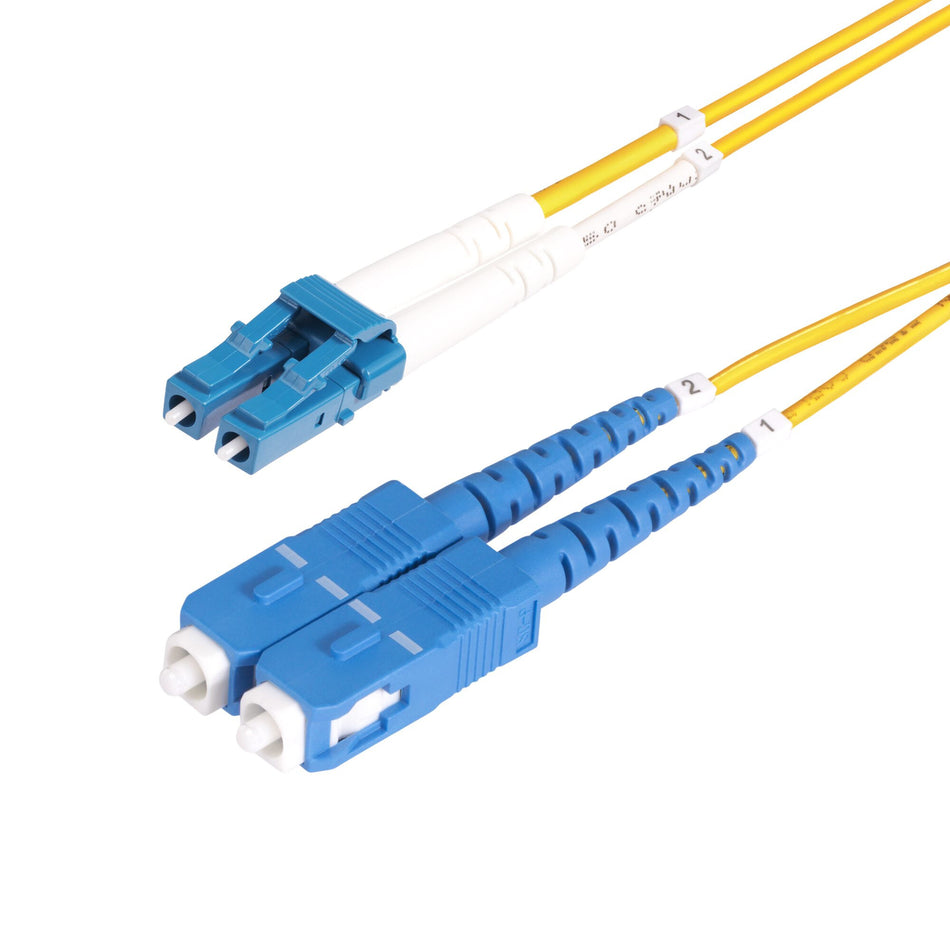 StarTech.com 3m (9.8ft) LC to SC (UPC) OS2 Single Mode Duplex Fiber Optic Cable, 9/125µm, 100G, Bend Insensitive, Low Insertion Loss - LSZH Fiber Jumper Cord