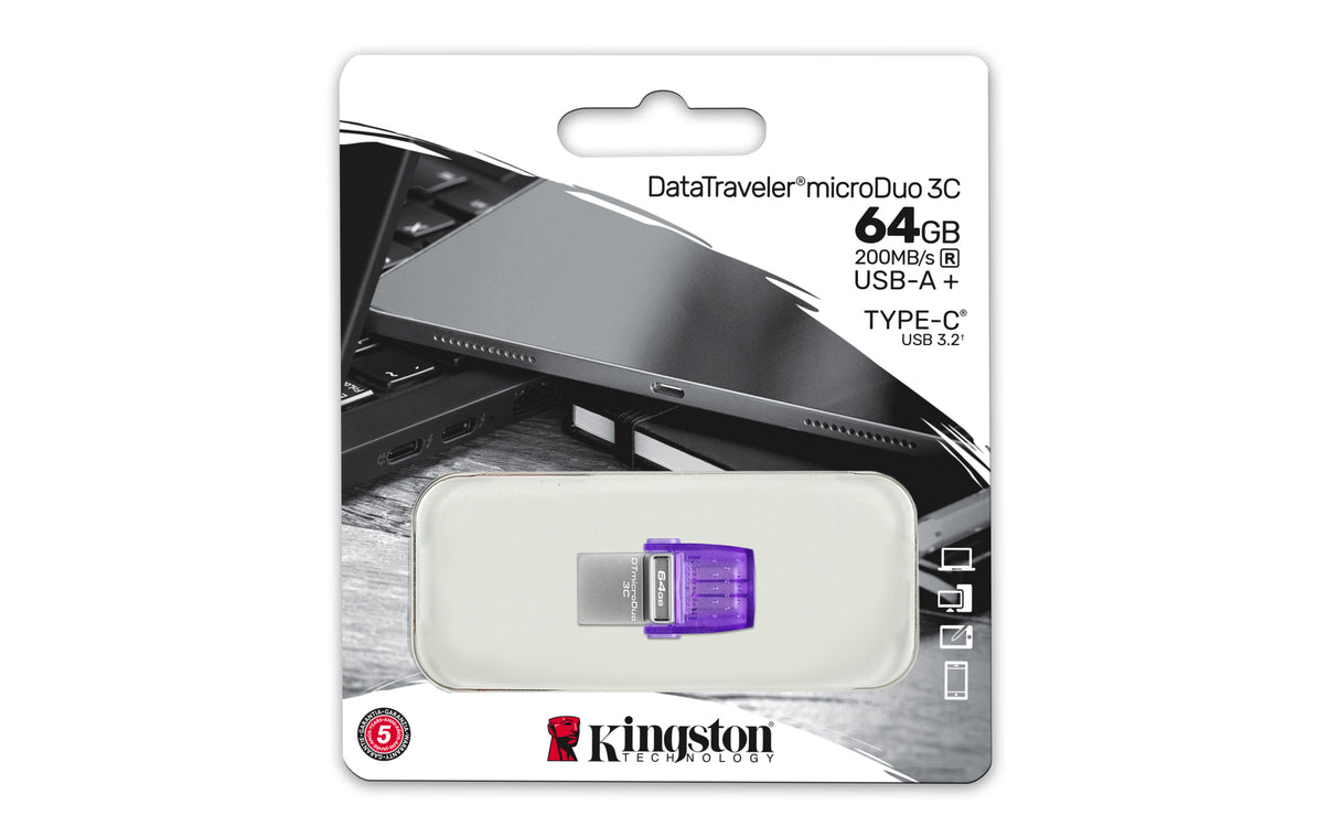 Kingston Technology DataTraveler 64GB microDuo 3C 200MB/s dual USB-A + USB-C