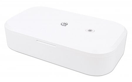 Manhattan UV Phone Sanitizer, Integrated UV LEDs to eliminate germs, viruses and bacteria, Quick 1-minute or 5-minute cleaning cycle, Auto-off UV light when opened, White, Three Year Warranty