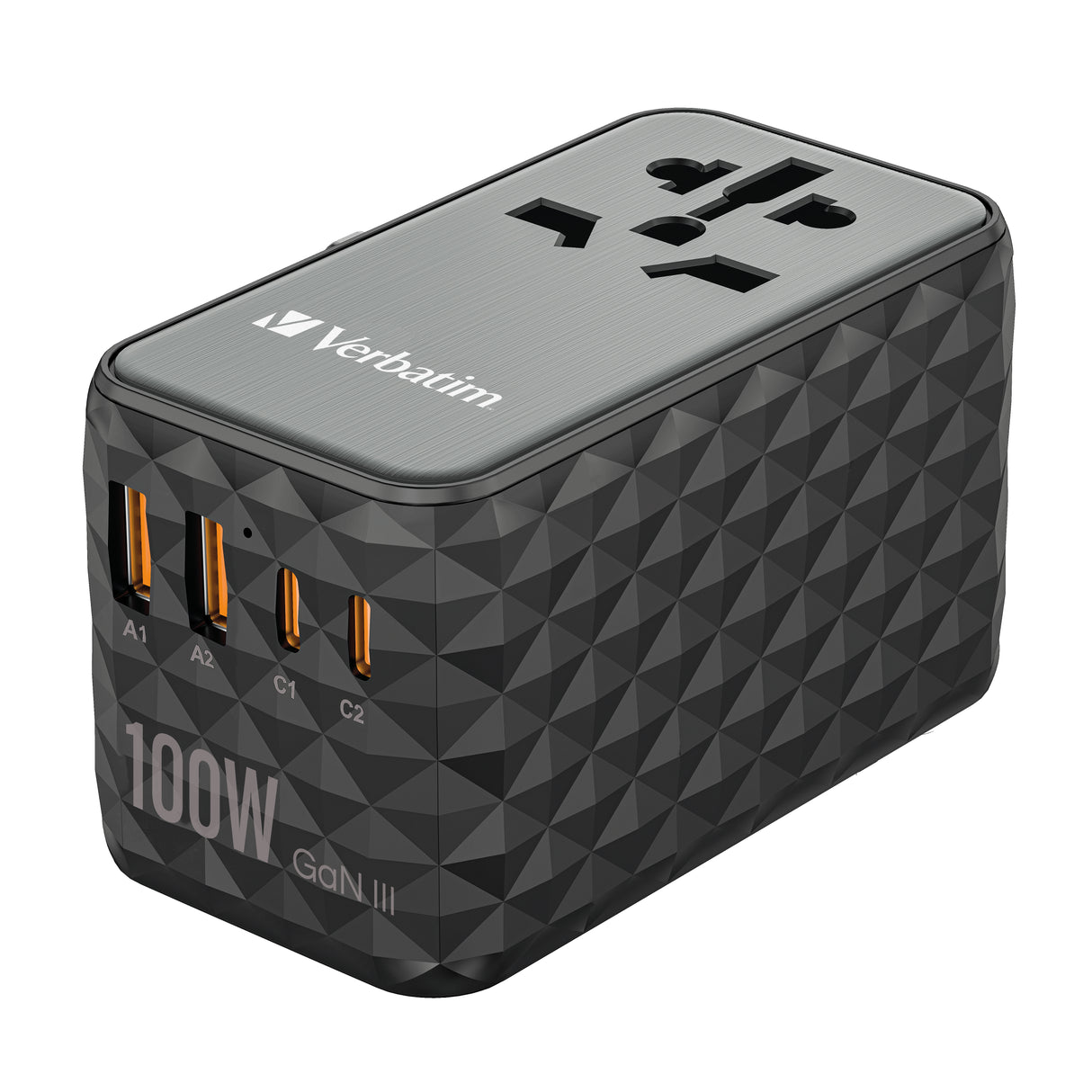 Verbatim UTA-06 100W GaN III Universal Travel Adapter with 2 x USB-C PD & QC 4+ & 2 x USB-A QC 3.0 ports