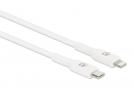 Manhattan USB-C to Lightning Cable, Charge & Sync, 1m, White, For Apple iPhone/iPad/iPod, Male to Male, MFi Certified (Apple approval program), 480 Mbps (USB 2.0), Hi-Speed USB, Lifetime Warranty, Box