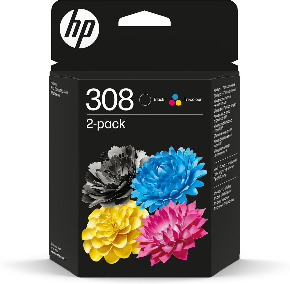 HP 308 2-Pack Black/Tri-color Original Ink Cartridge Combo