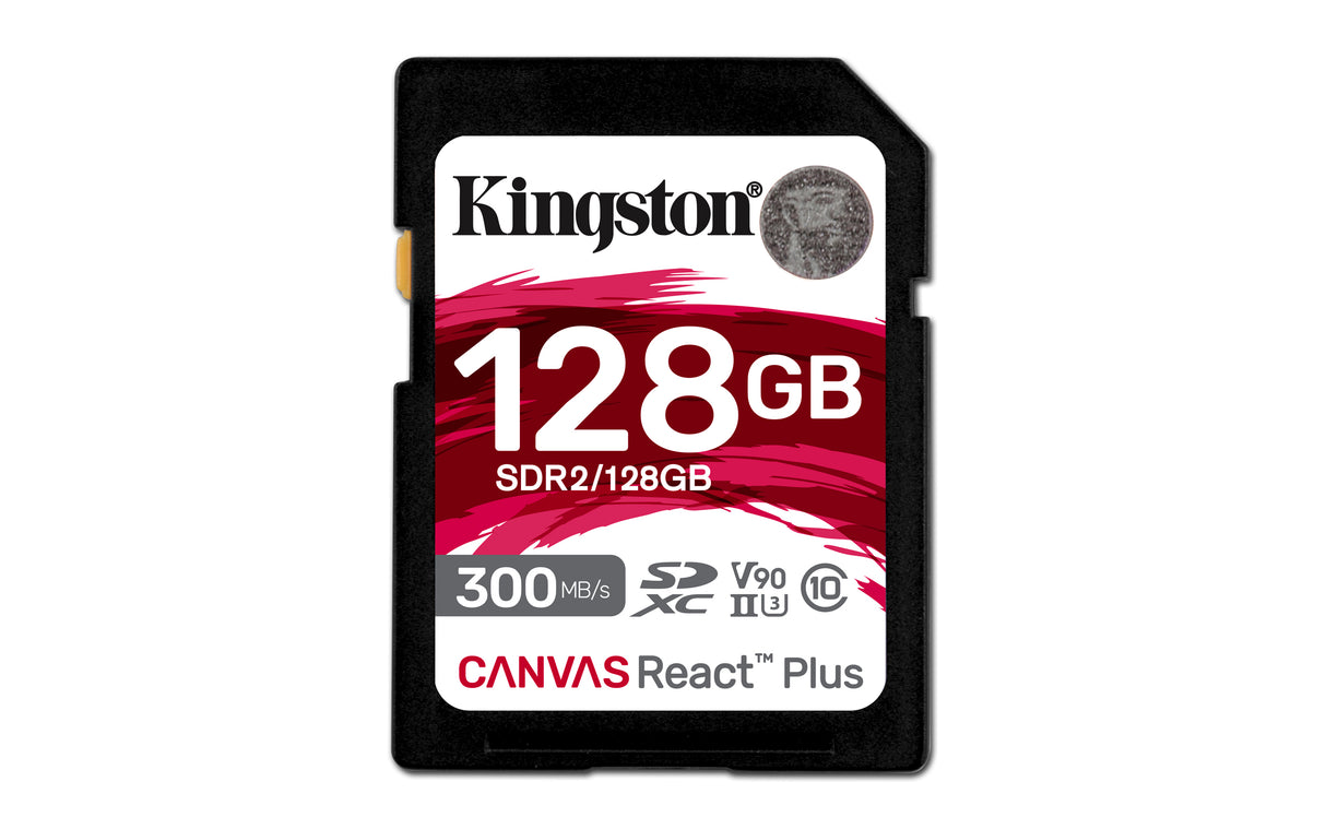 Kingston Technology 128GB Canvas React Plus SDXC UHS-II 300R/260W U3 V90 for Full HD/4K/8K