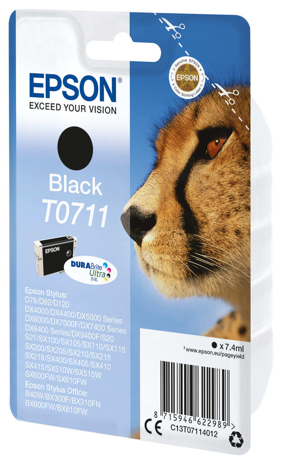 Epson Cheetah Singlepack Black T0711 DURABrite Ultra Ink