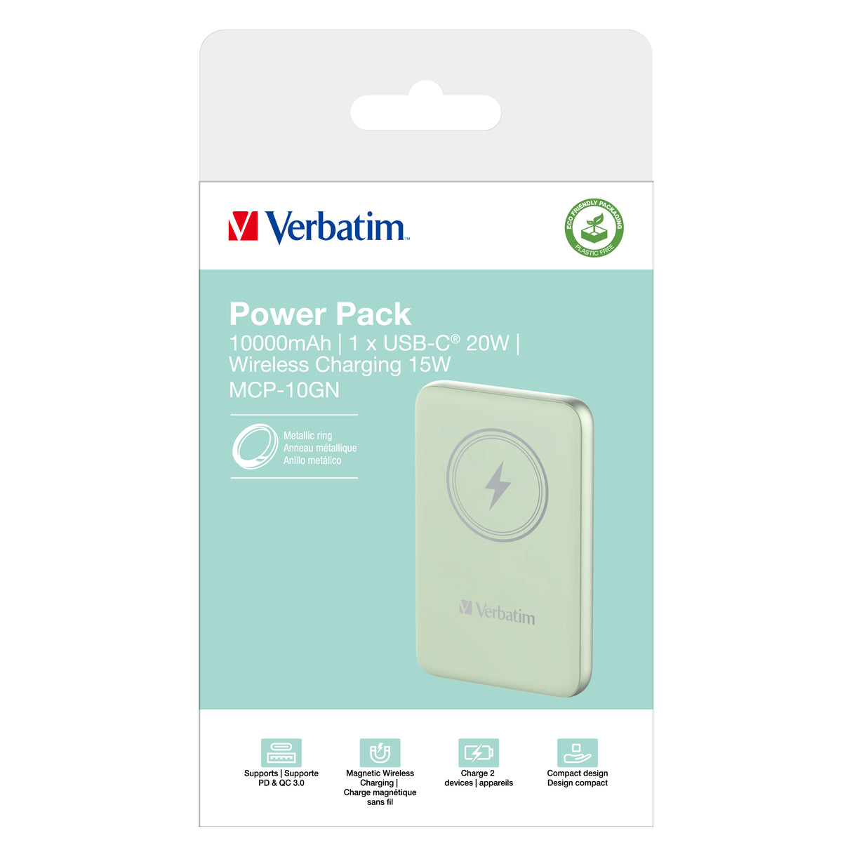 Verbatim Charge 'n' Go Magnetic Wireless Power Bank 10000mAh Green