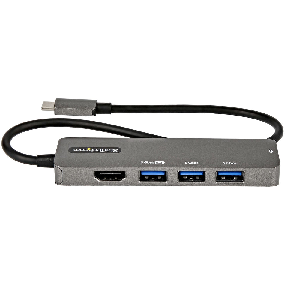 StarTech.com USB C Multiport Adapter - USB-C to HDMI 2.0b 4K 60Hz (HDR10), 100W Power Delivery Pass-Through, 4-Port USB 3.0 Hub - USB Type-C Mini Dock - 12" (30cm) Long Attached Cable