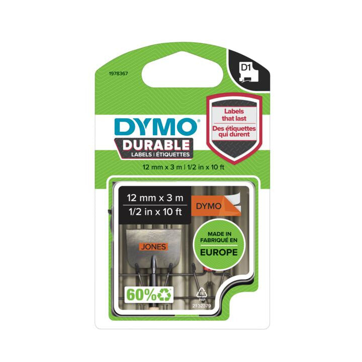 DYMO D1 Durable - Black on Orange - 12mm