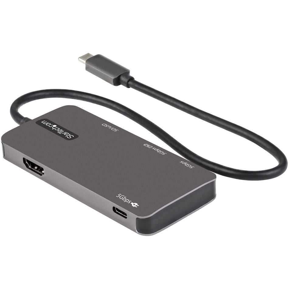 StarTech.com USB C Multiport Adapter - USB-C to 4K HDMI, 100W Power Delivery Pass-through, SD/MicroSD Slot, 3-Port USB 3.0 Hub - USB Type-C Mini Dock - 12" (30cm) Long Attached Cable