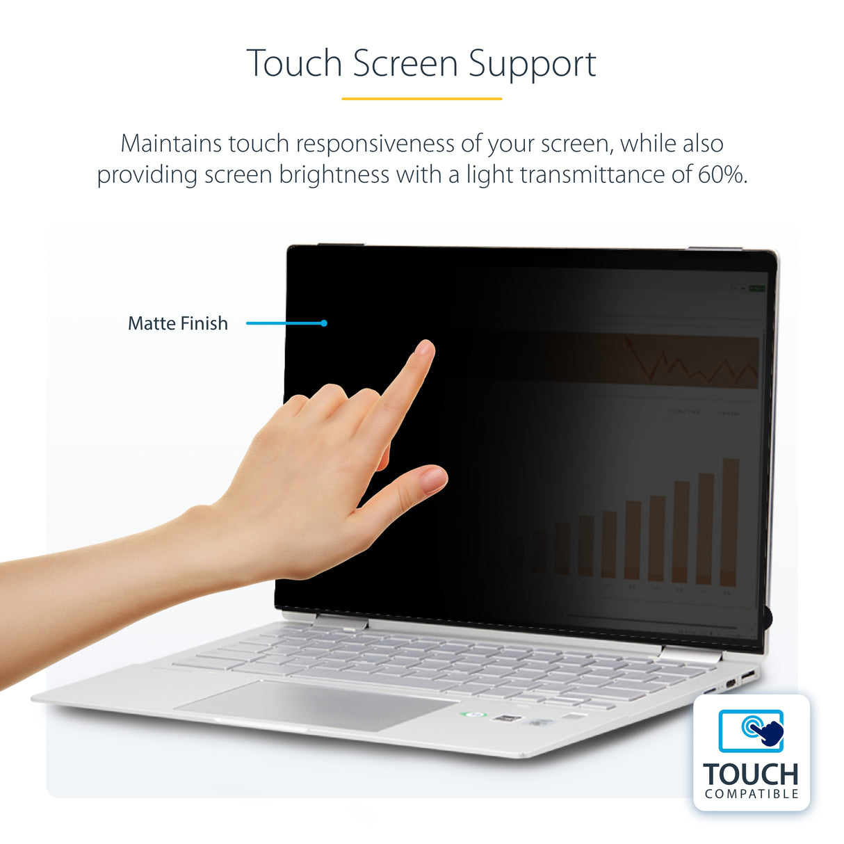 StarTech.com 14-inch 16:9 Touch Privacy Screen, Anti-Glare Privacy Filter, Laptop Monitor Screen Protector with 51% Blue Light Reduction, Flip-Over