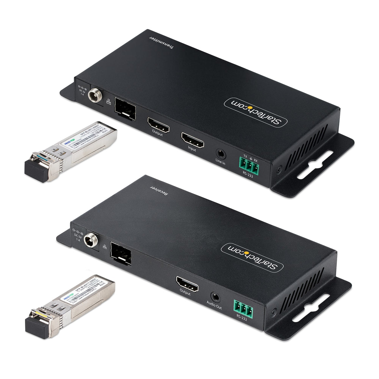 StarTech.com 4K HDMI over Fiber Extender Kit, 4K 60Hz up to 3300ft/1km (Single Mode) or 1000ft/300m (Multimode) LC Fiber Optic, HDR, HDCP, 3.5mm Audio/RS232/IR Extender, Transmitter and Receiver Kit