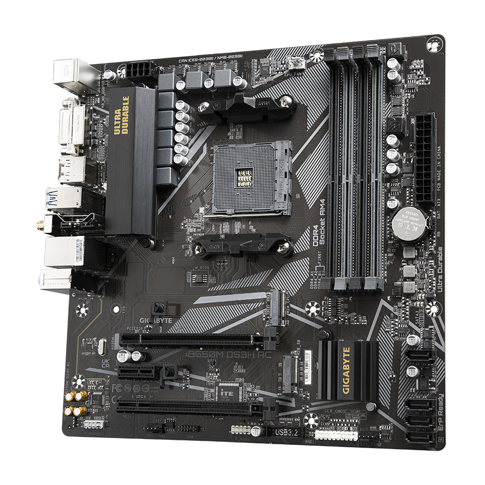 GIGABYTE B550M DS3H AC Motherboard - Supports AMD Ryzen 5000 Series AM4 CPUs, 5+3 Phases Pure Digital VRM, up to 4733MHz DDR4 (OC), 2xPCIe 3.0 M.2, GbE LAN, USB 3.2 Gen1