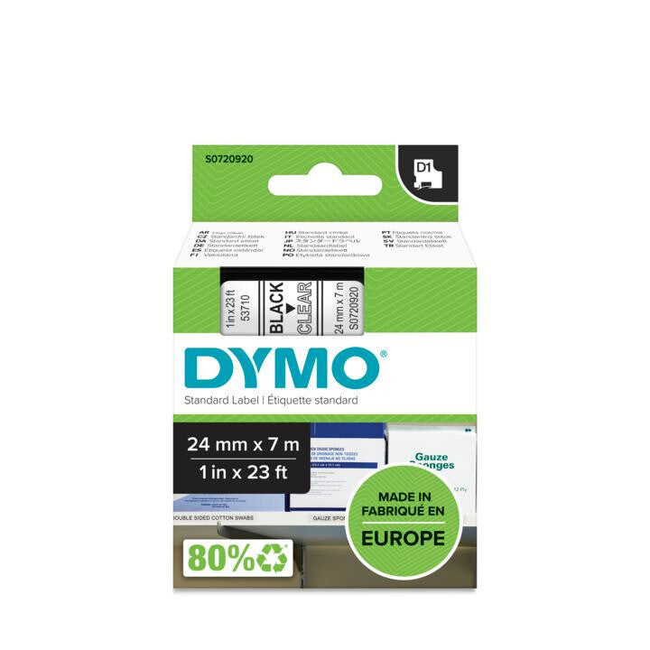 DYMO D1 Standard - Black on Transparent - 24mm