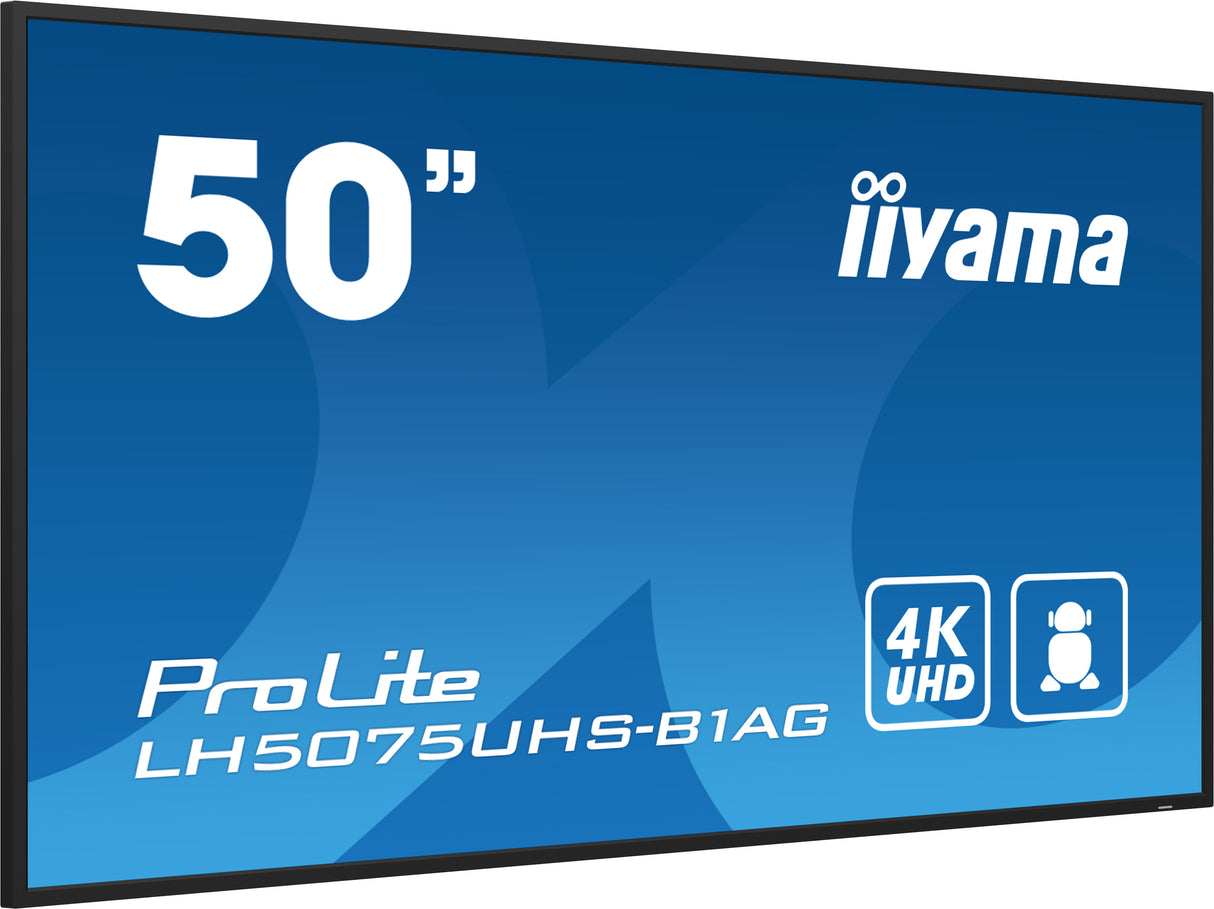 iiyama LH5075UHS-B1AG Signage Display Digital signage flat panel 125.7 cm (49.5") LCD Wi-Fi 500 cd/m² 4K Ultra HD Black Built-in processor Android 11 24/7