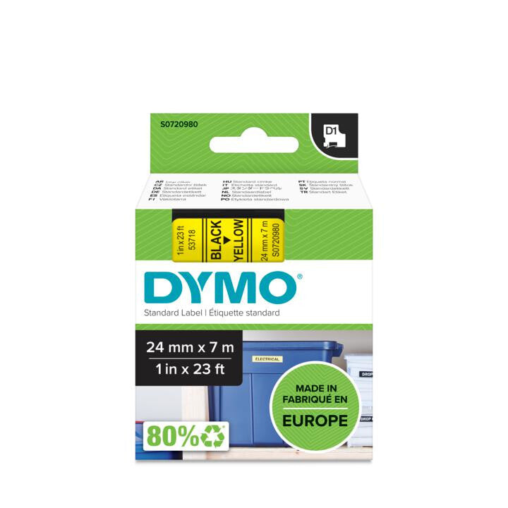 DYMO D1 Standard - Black on Yellow - 24mm