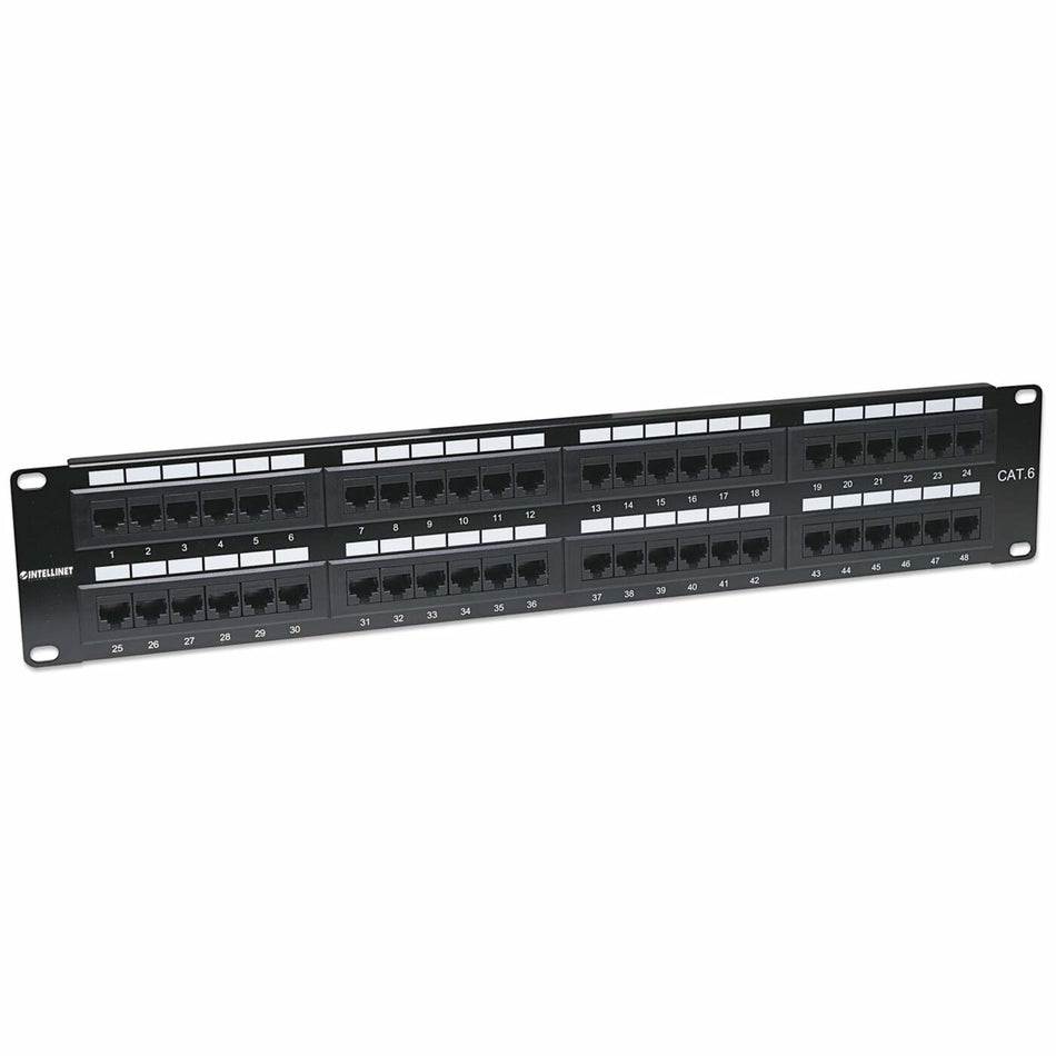 Intellinet Patch Panel, Cat6, UTP, 48-Port, 2U, Black