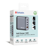 Verbatim GNC-140 GaN Charger 140W with 2 x USB-C PD 140W / 1 x USB-C PD 20W / 1 x USB-A QC 3.0 (EU/UK/US)