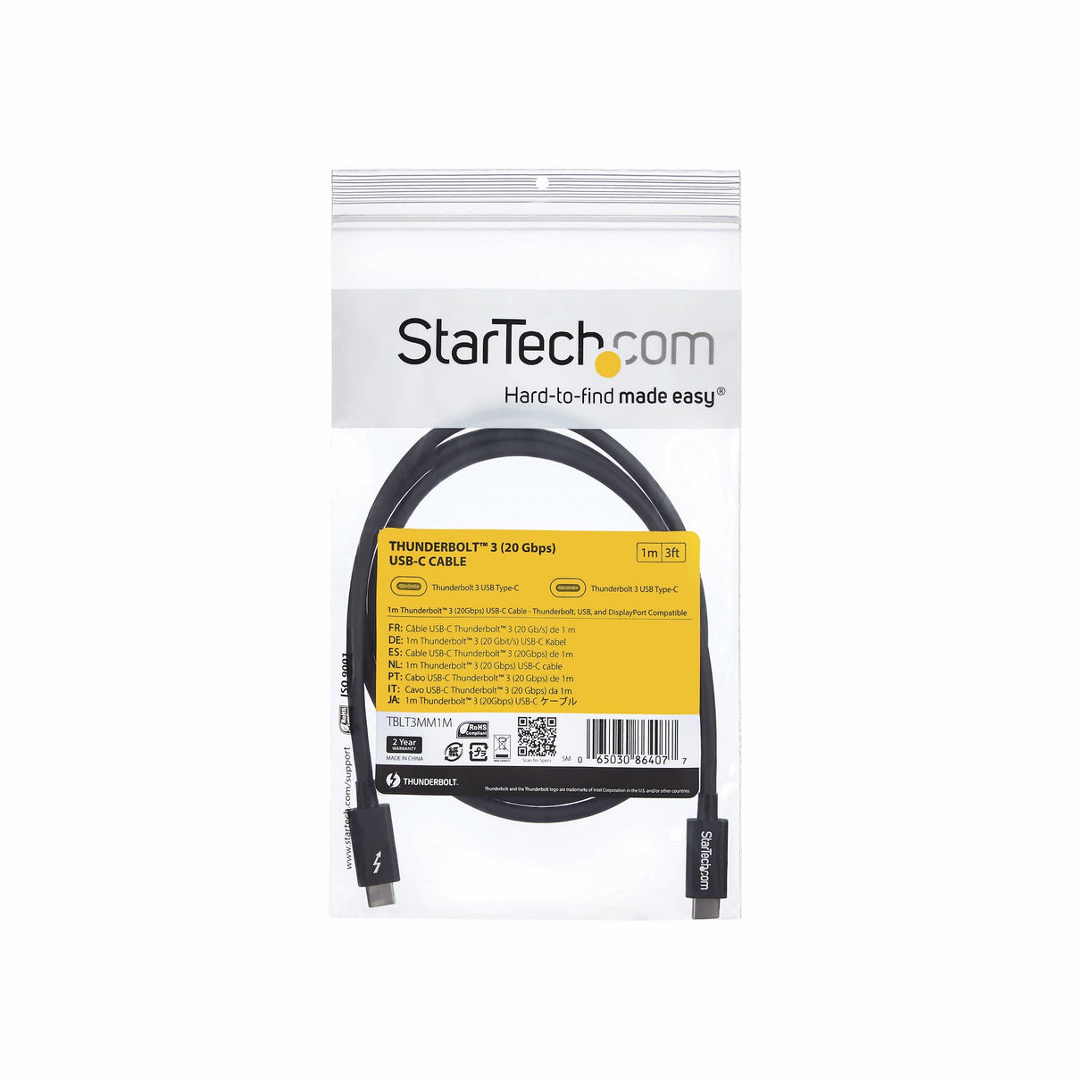 StarTech.com 1m Thunderbolt 3 (20Gbps) USB-C Cable - Thunderbolt, USB, and DisplayPort Compatible