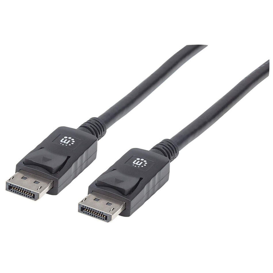 Manhattan DisplayPort 1.2 Cable, 4K@60hz, 3m, Male to Male, With Latches, Fully Shielded, Black, Lifetime Warranty, Equivalent to DISPL3M