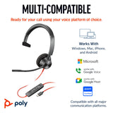 POLY Blackwire 3310 Monaural USB-C Headset +USB-C/A Adapter