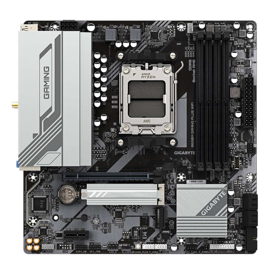 GIGABYTE B650M GAMING PLUS WIFI Motherboard - AMD Ryzen 9000 CPUs, 5+2+2 Phases VRM, up to 8000MHz DDR5, 2xPCIe 4.0 M.2, 2.5GbE LAN, WIFI 6E, USB 3.2 Gen 1