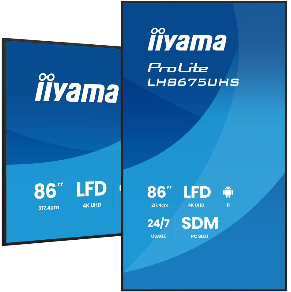 iiyama LH8675UHS-B2AG Signage Display Digital signage flat panel 2.17 m (85.6") LCD Wi-Fi 500 cd/m² 4K Ultra HD Black Built-in processor Android 11 24/7