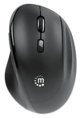 Manhattan Ergonomic Wireless Mouse, Right Handed, Adjustable 800/1200/1600dpi, 2.4Ghz (up to 10m), Six Button with Scroll Wheel, Combo USB=A and USB-C receiver, Black, AA battery (included), Three Year Warranty, Retail Box