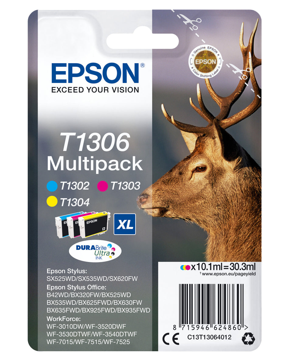 Epson Stag Multipack 3-colours T1306 DURABrite Ultra Ink