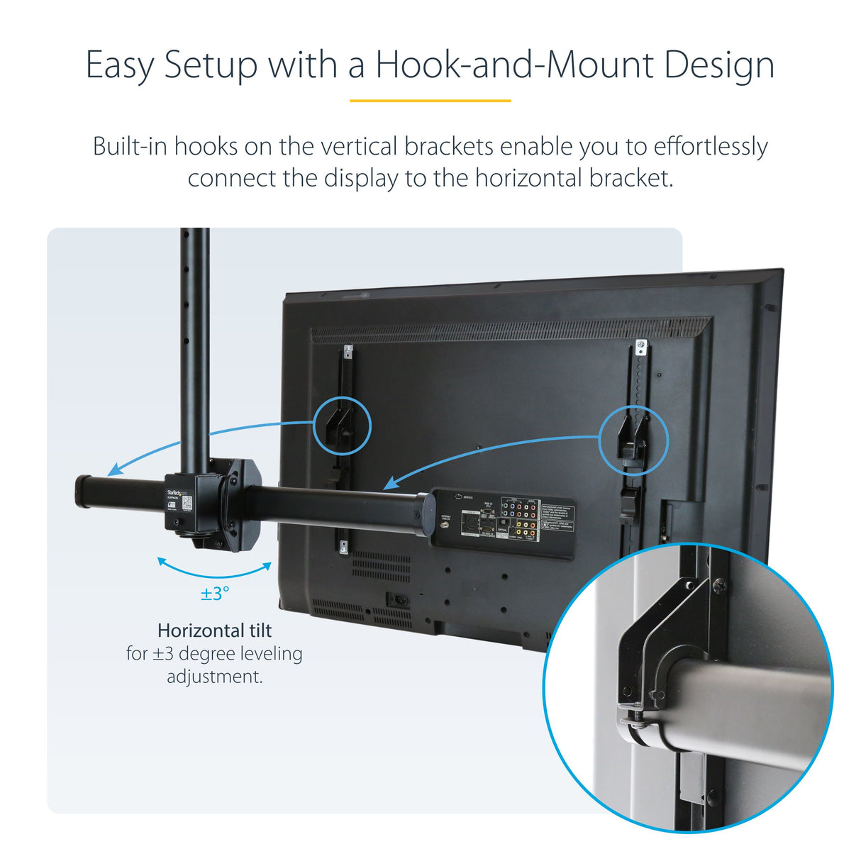 StarTech.com TV Ceiling Mount - Full-Motion Universal Hanging Single Screen Mount with Adjustable Telescopic Short Pole - Tilt / Swivel - VESA Bracket for 32”-75" Displays