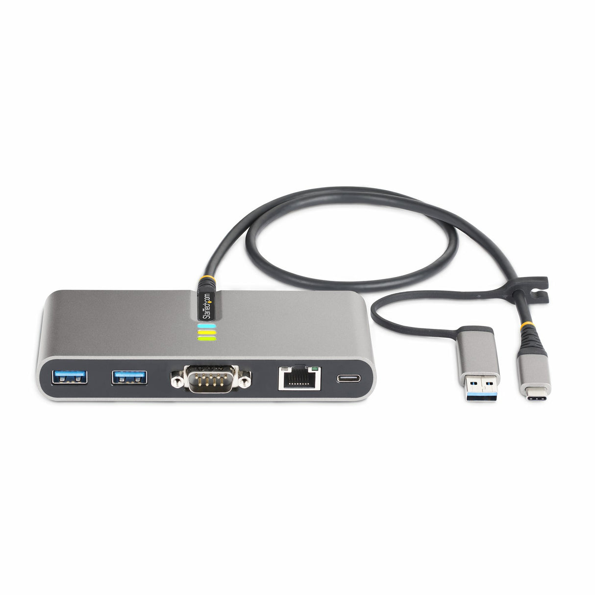 StarTech.com 2-Port USB-C Hub with Ethernet and RS-232, Attached USB-C to USB-A Dongle, 100W PD Pass-Through, 2x USB-A 5Gbps, Gigabit Ethernet, RS232 Serial (FTDI)