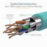 StarTech.com 0.50m CAT6a Ethernet Cable - 10 Gigabit Shielded Snagless RJ45 100W PoE Patch Cord - 10GbE STP Network Cable w/Strain Relief - Aqua Fluke Tested/Wiring is UL Certified/TIA