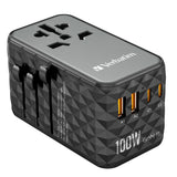 Verbatim UTA-06 100W GaN III Universal Travel Adapter with 2 x USB-C PD & QC 4+ & 2 x USB-A QC 3.0 ports