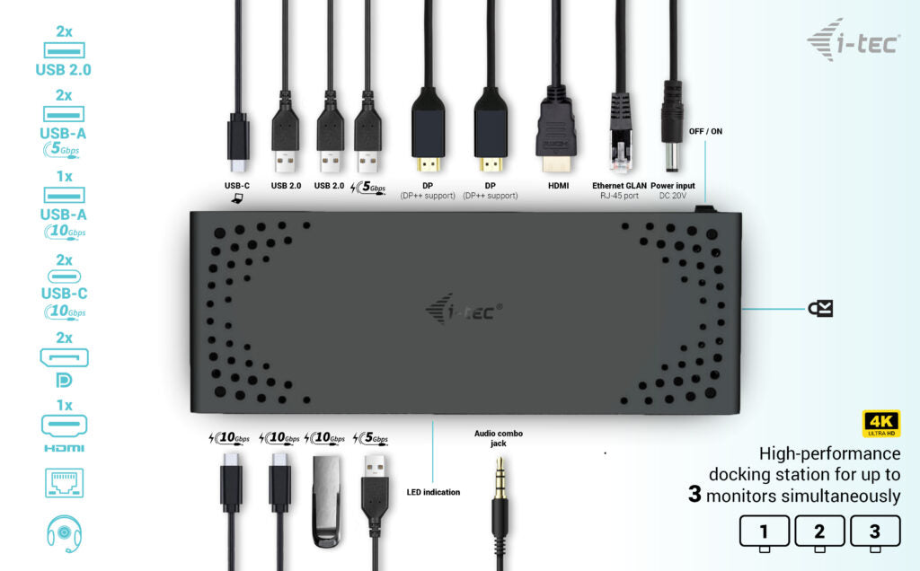 i-tec USB-C Triple Display Docking Station Gen 2 + Power Delivery 100W