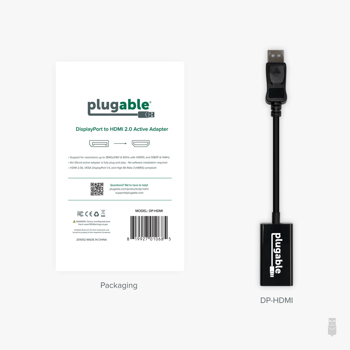 Plugable Technologies Active DisplayPort to HDMI Adapter, Uni-Directional, Driverless, Adapts Any Full-Sized DP Port to Enable Connecting a HDMI Cable and Display up to 4K 3840x2160 @60Hz