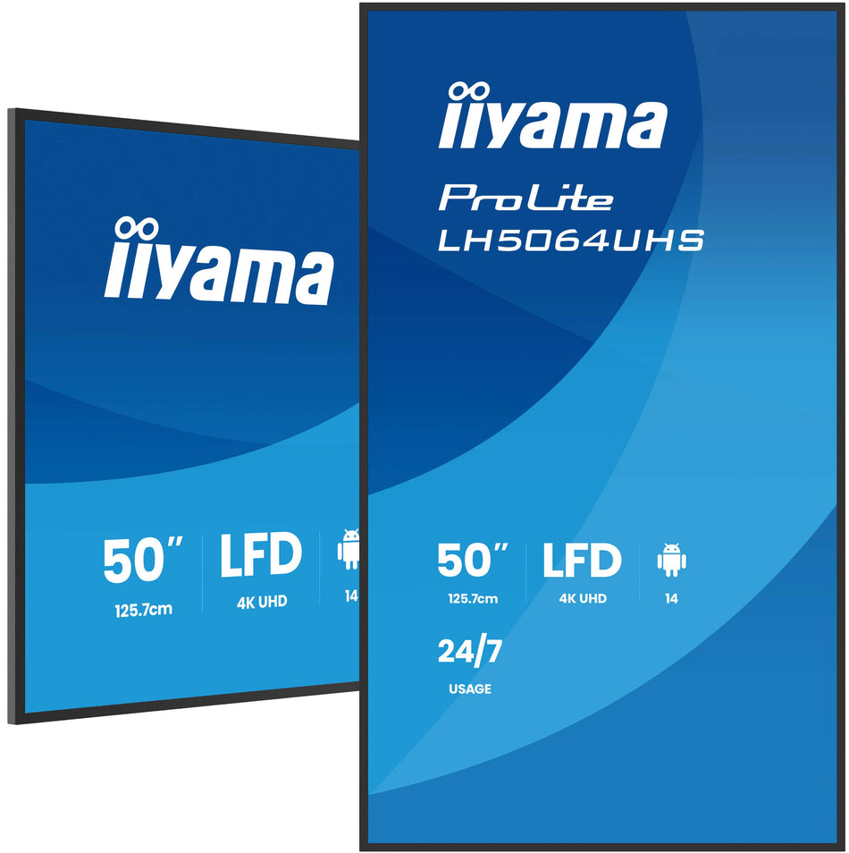 iiyama LH5064UHS-B1AG Signage Display Digital signage flat panel 127 cm (50") Wi-Fi 500 cd/m² 4K Ultra HD Black Built-in processor Android 24/7