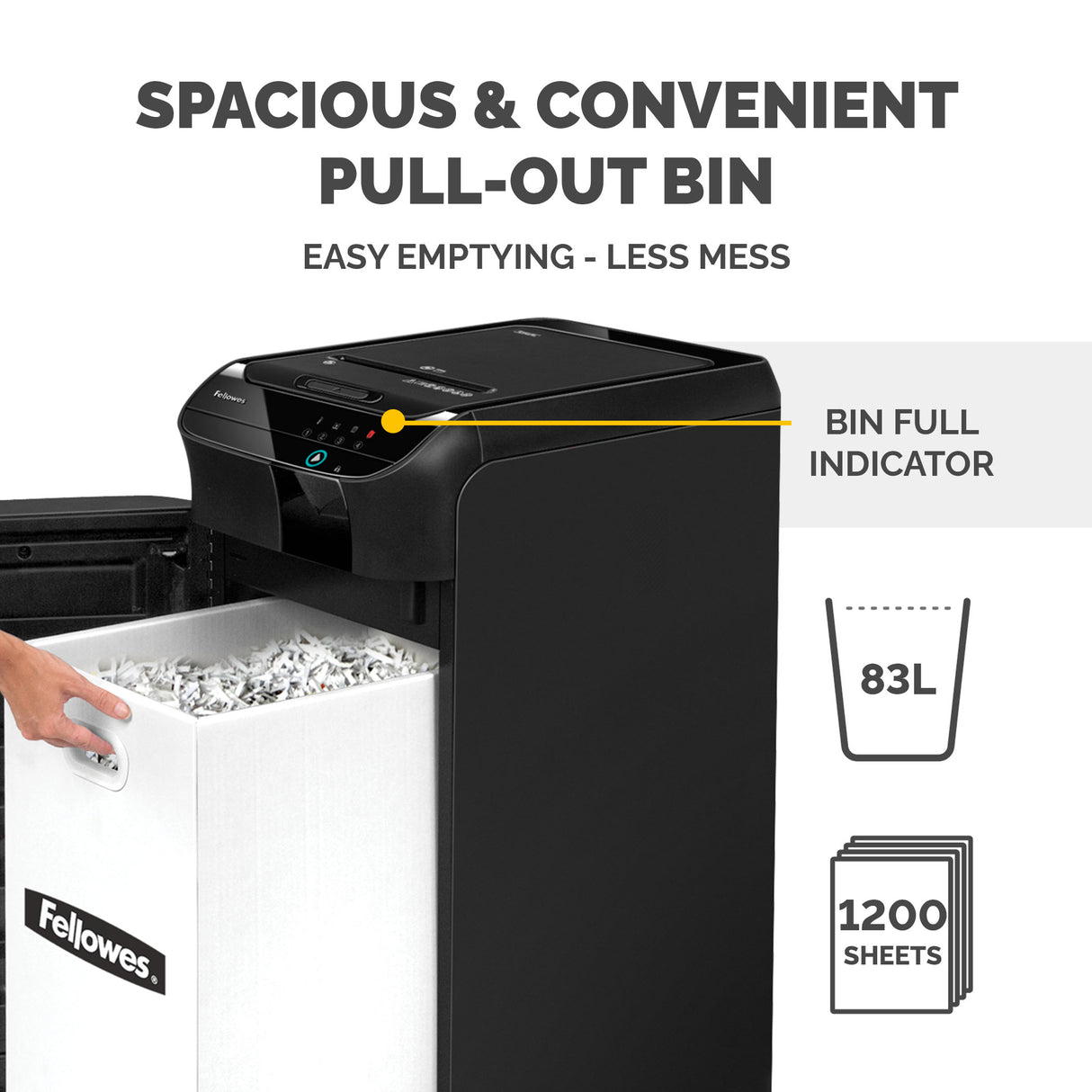 Fellowes Paper Shredder 550 Sheet Auto Feed Cross Cut Shredder AutoMax 550C Shredder with 83 Litre Bin High Security P4