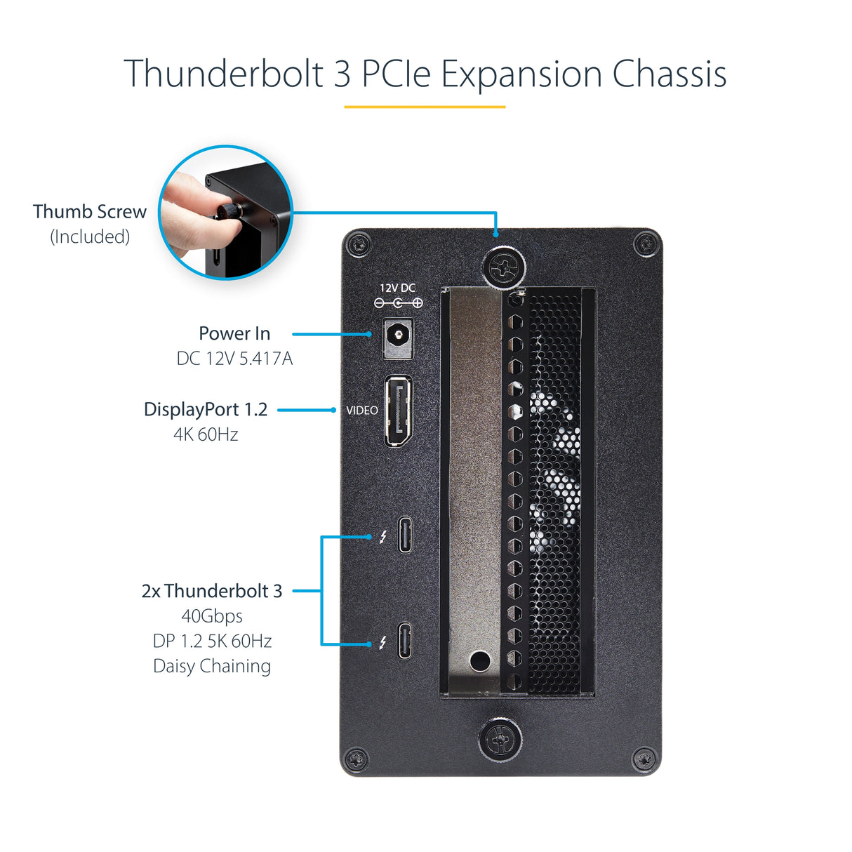 StarTech.com Thunderbolt 3 PCIe Expansion Chassis, External Enclosure with One PCI Express Slot, PCIe Box for Laptops/Desktops/All-In-Ones, 5K/4K Output Via TB3/DP Ports, TAA Compliant