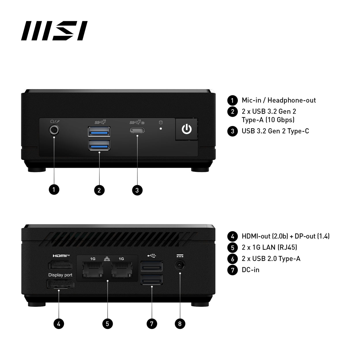 MSI Cubi N ADL S Intel N100 Desktop PC, NUC, SFF, Mini Computer, HTPC, (4GB RAM, 128GB SSD, Windows 11 PRO), Fanless/UHD Graphics/Type C/HDMI/DisplayPort/Dual LAN/WiFi 5/BT 5.1/VESA