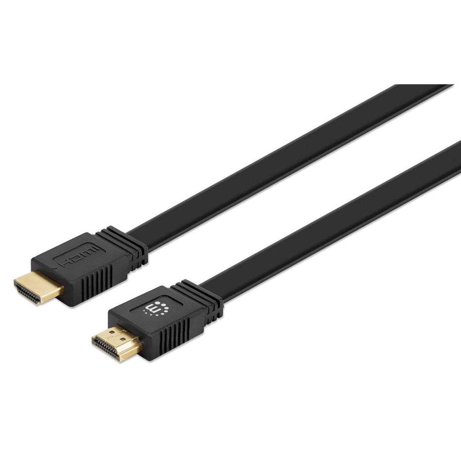 Manhattan HDMI 4K@60Hz Cable with Ethernet - Flat, 0.5m, Male to Male, Black, Ultra HD 4k x 2k, Fully Shielded, Gold Plated Contacts, Lifetime Warranty, Premium High Speed