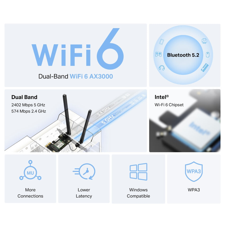 Mercusys AX3000 Wi-Fi 6 Bluetooth 5.2 PCIe Adapter