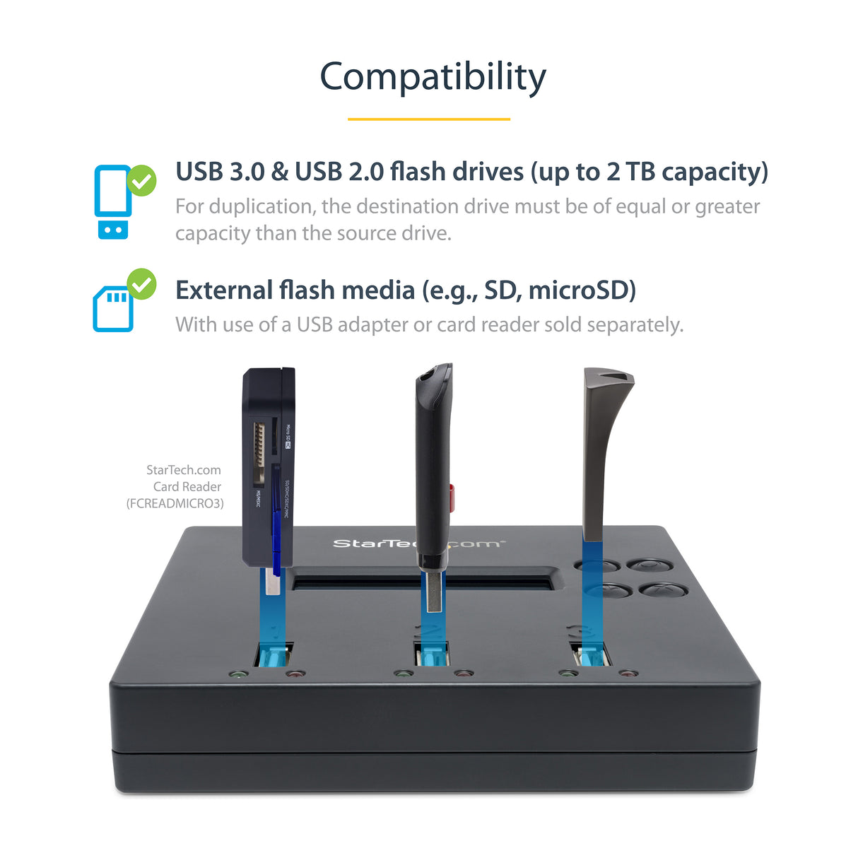 StarTech.com Standalone 1 to 2 USB Thumb Drive Duplicator and Eraser, Multiple USB Flash Drive Copier, System and File and Whole-Drive Copy at 1.5 GB/min, Single and 3-Pass Erase, LCD Display