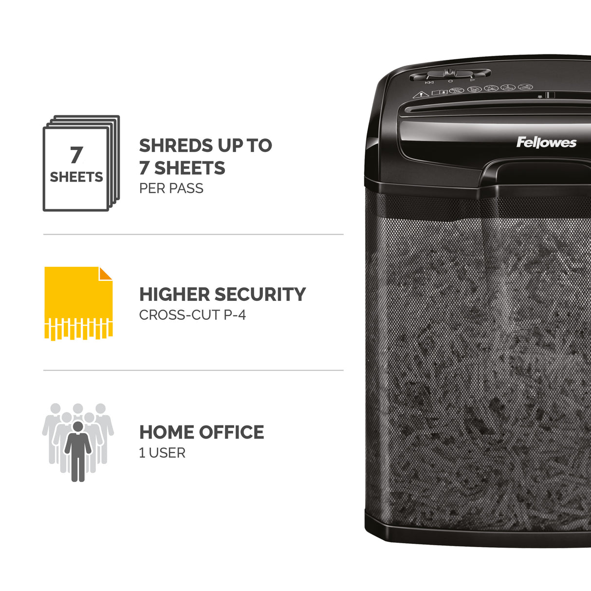 Fellowes Paper Shredder M-7CM 7 Sheet Cross Cut Shredder Shredder with 13 Litre Bin High Security P4