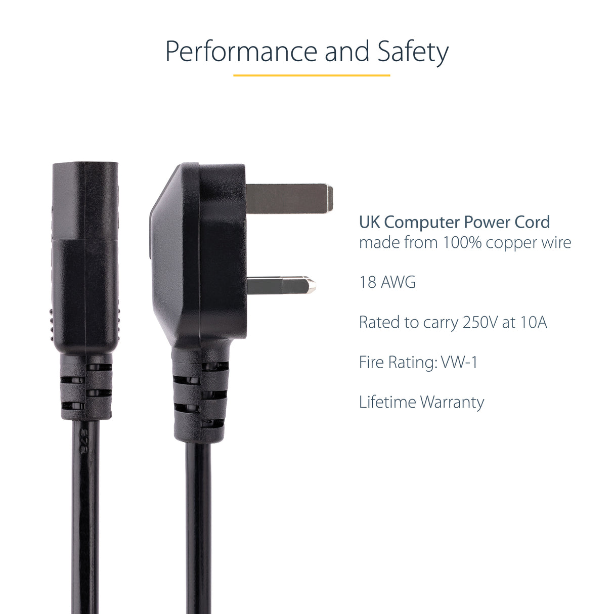 StarTech.com 10ft (3m) UK Computer Power Cable, 18AWG, BS 1363 to C13, 10A 250V, Black Replacement AC Power Cord, Kettle Lead / UK Power Cord, PC Power Supply Cable, TV/Monitor Power Cable