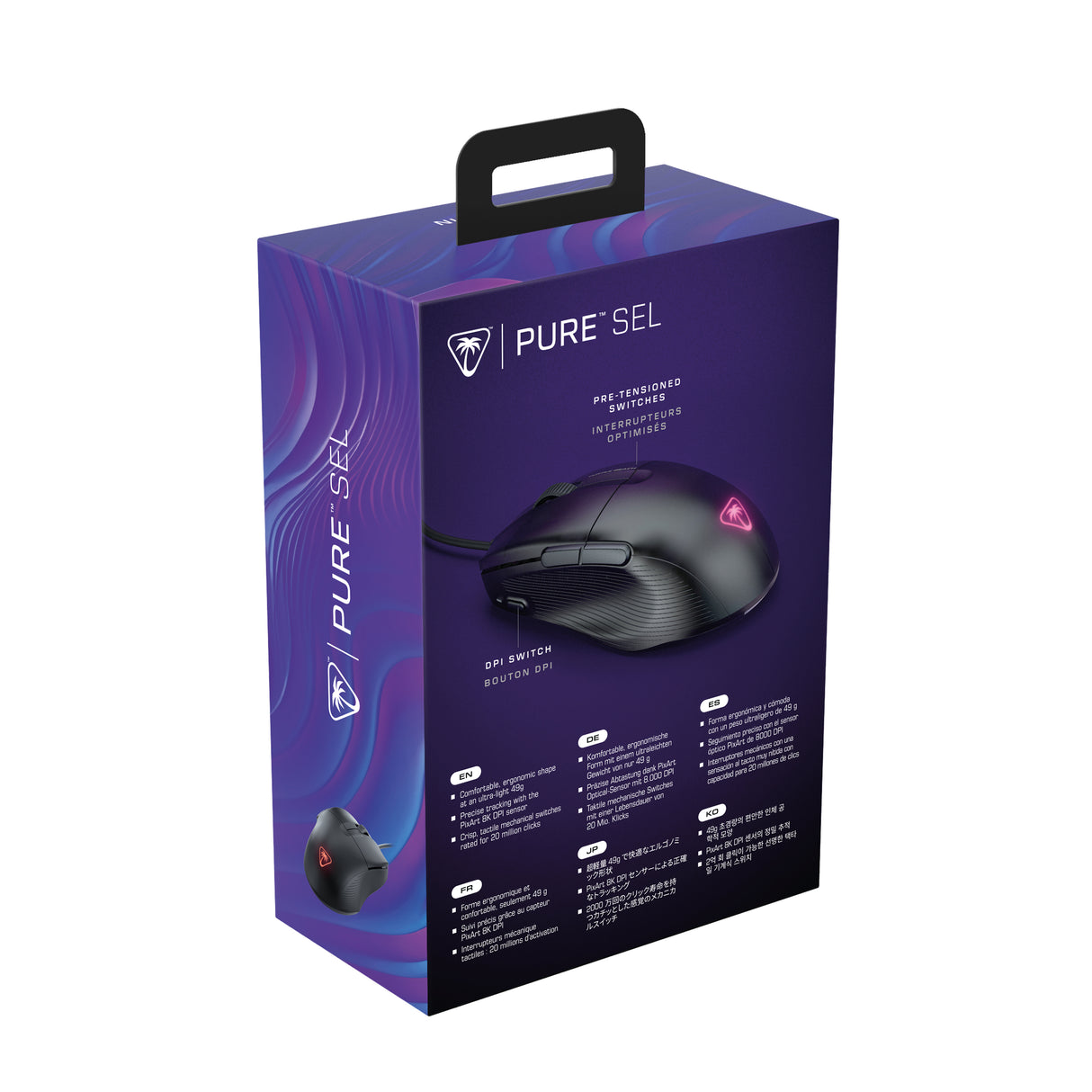 Turtle Beach Pure SEL - Ultra-Light Ergonomic RGB Gaming Mouse, 8K DPI Optical Sensor, Mechanical Switches, Pretension System, Pure PTFE glides, RGB Illumination Black