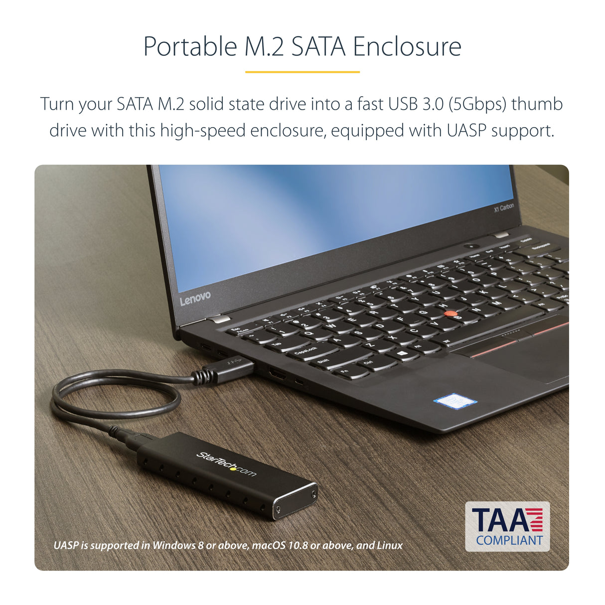 StarTech.com M.2 SSD Enclosure for M.2 SATA SSDs - USB 3.0 (5Gbps) with UASP