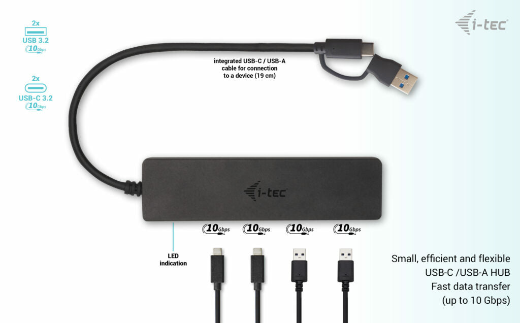 i-tec Metal USB-A/USB-C HUB 2x USB 3.0 + 2x USB-C (10 Gbps)