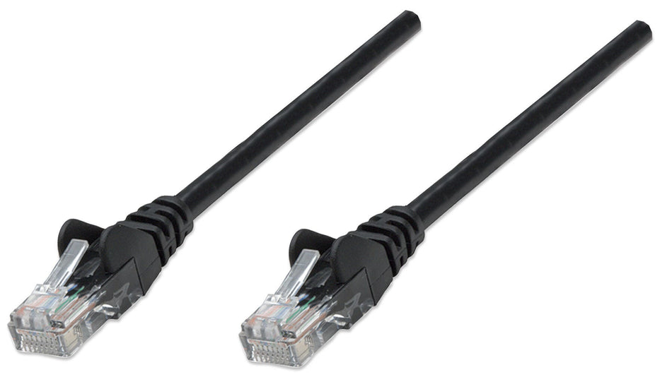 Intellinet Network Patch Cable, Cat5e, 0.25m, Black, CCA, U/UTP, PVC, RJ45, Gold Plated Contacts, Snagless, Booted, Lifetime Warranty